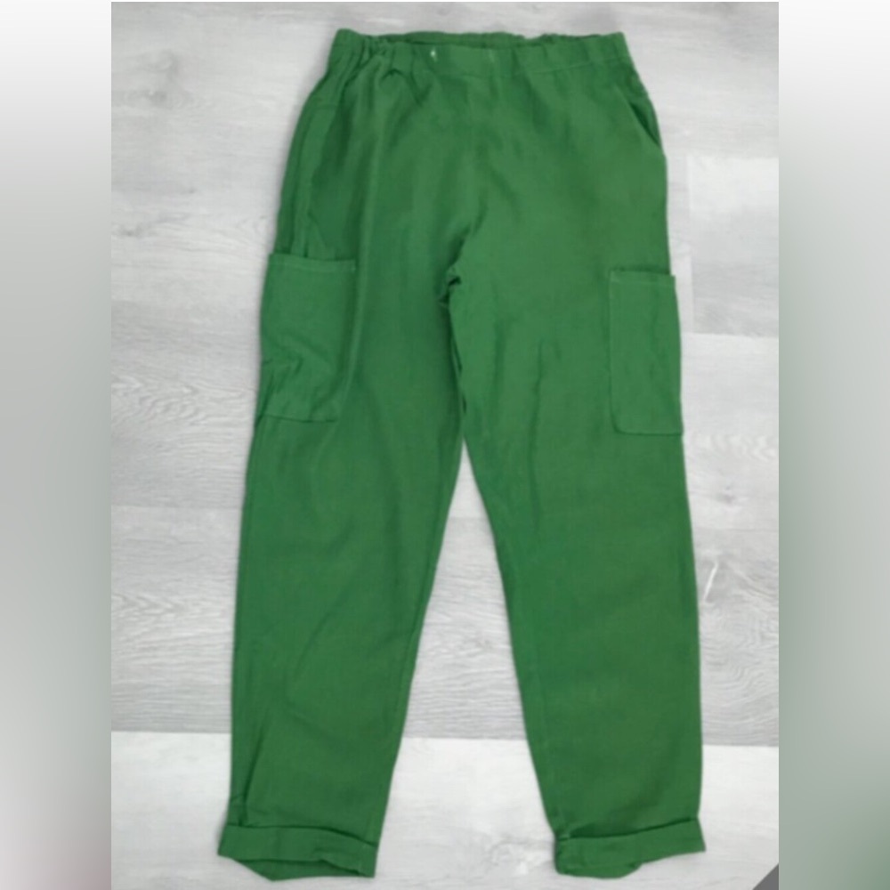 JULES LEOPOLD KELLY GREEN LINEN CARGO PANTS WOMENS MEDIUM